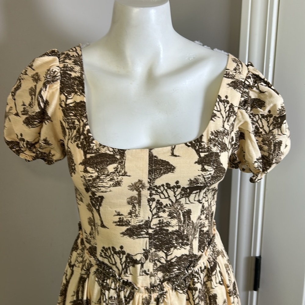 Tuckernuck Hyacinth House Brown Toile Camilla Corset Midi Dress Puff Sleeve Sz S - Picture 5 of 14